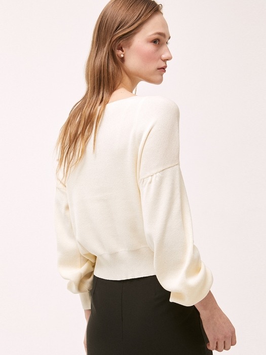 Shirring Square Neck Cardigan - Butter Yellow