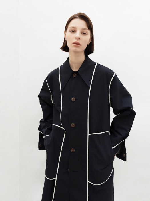 [SUMMER WOOL] REVERSIBLE MAC COAT (NAVY)