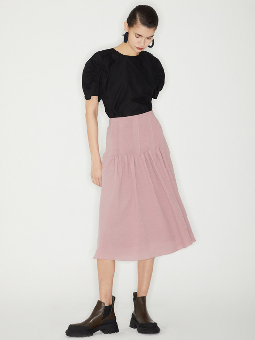 HIGH WAIST PINTUCK SKIRT_PINK