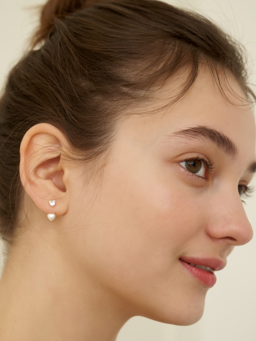 [Silver925]Pearl Cubic Heart Ear Jacket Earring_EC1729