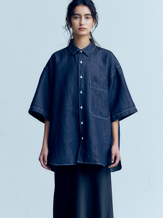 Regular Short Sleeve  Pocket Shirt (Linen Denim)