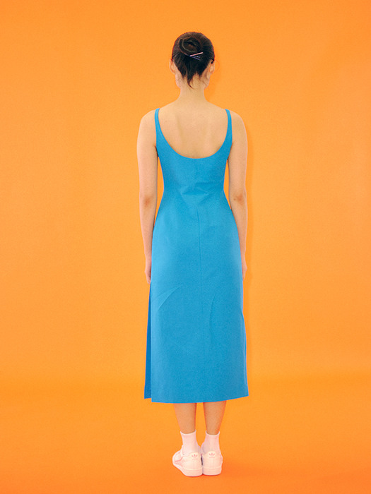 Round Open-Back Sleeveless Dress [AQUA]