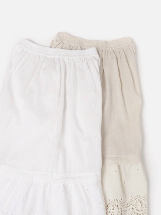 Linen Punching Embroidery Pants - natural