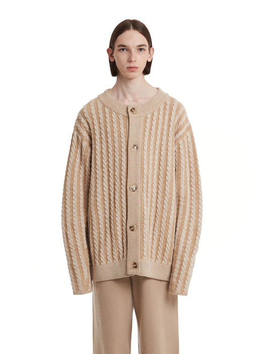 Cable Stripe Knit Cardigan_Beige