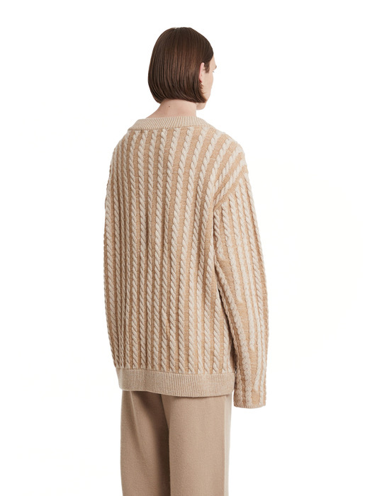 Cable Stripe Knit Cardigan_Beige