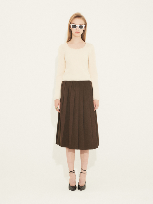 Long pleats skirt 001 Brown
