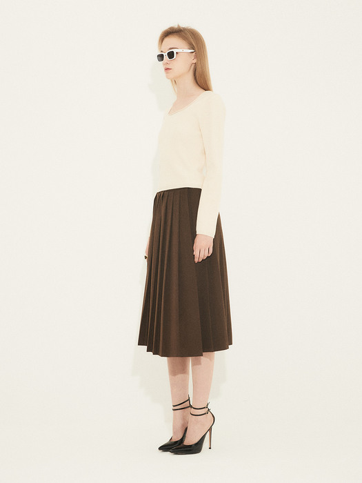 Long pleats skirt 001 Brown