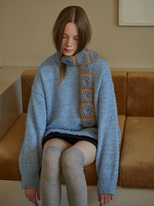 Handmade knit muffler_ Beige+blue