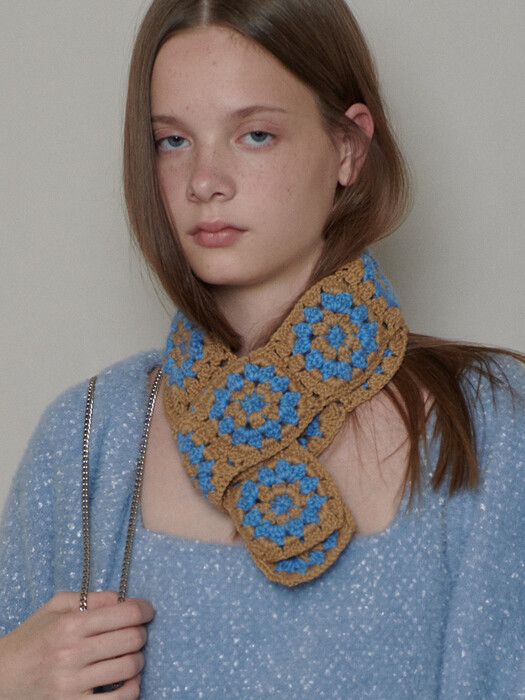 Handmade knit muffler_ Beige+blue