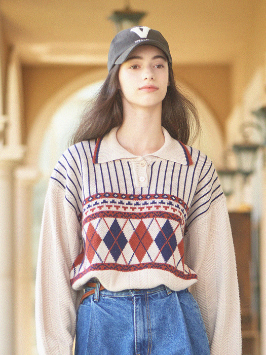 Argyle Knit Pullover (Oatmeal)