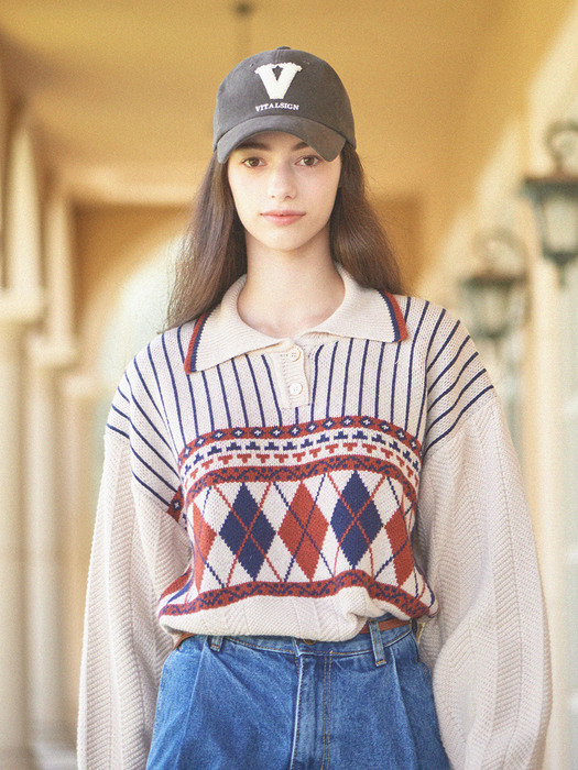 Argyle Knit Pullover (Oatmeal)