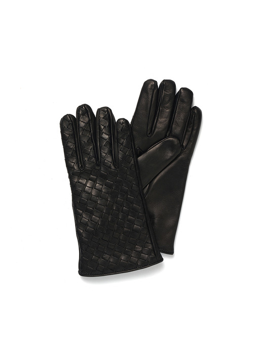 Woven Nappa Gloves For Men_Black
