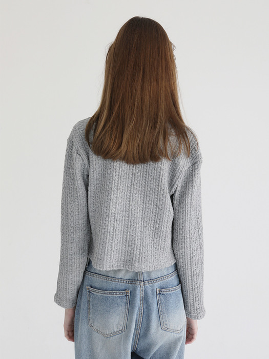 Ribbon cable knit cardigan [Grey]