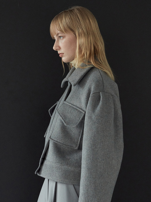 OU801 crop wool puff jacket (gray)
