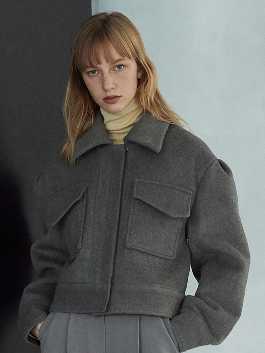 OU801 crop wool puff jacket (gray)