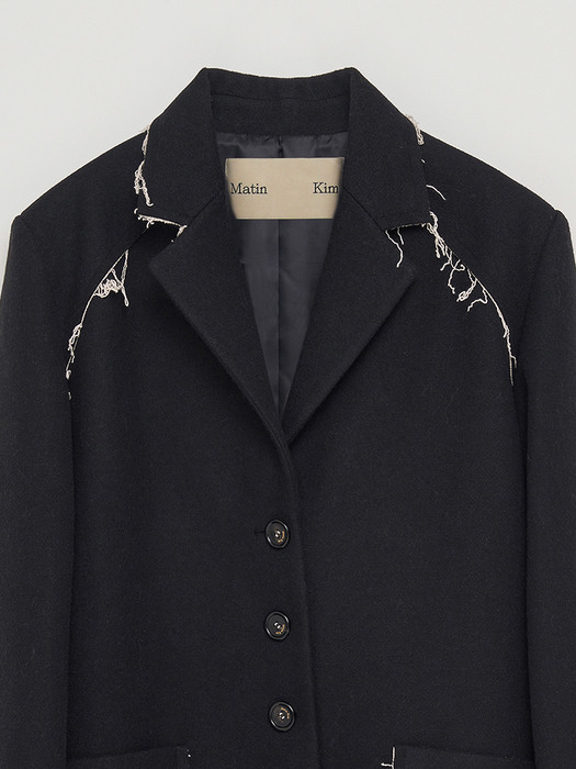 RAW CUTTING COAT JACKET IN BLACK