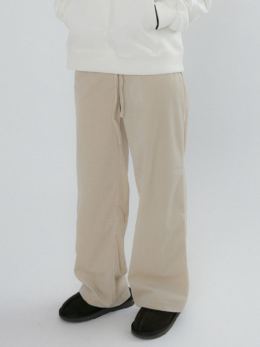 KACK WIDE RIBBED STRING PANTS YELLOW BEIGE