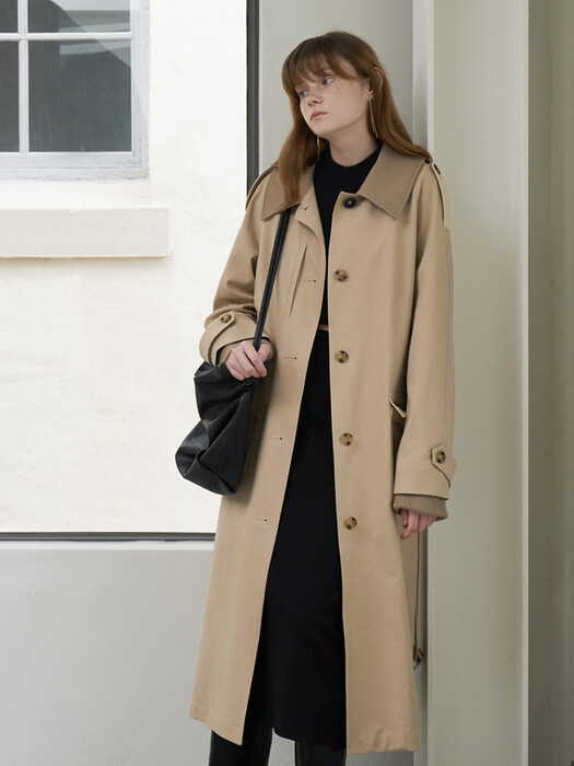 21 Fall_Beige Knit Mix Trench Coat 