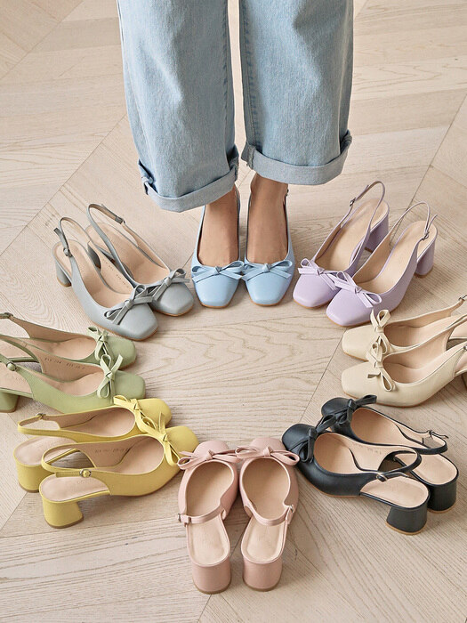 909_1 Daisy2 Ribbon Slingback Heel-8color