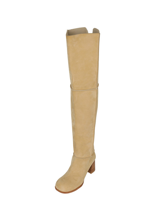 SUEDE THIGH HIGH BOOTS, BEIGE