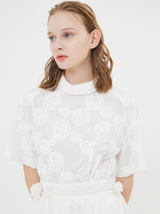 Flower Embroidery Dress / White