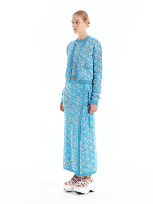 ULORAL Floral Jacquard Knit Cardigan - Sky Blue