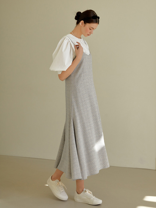 Tweed sleeveless dress (sky blue)
