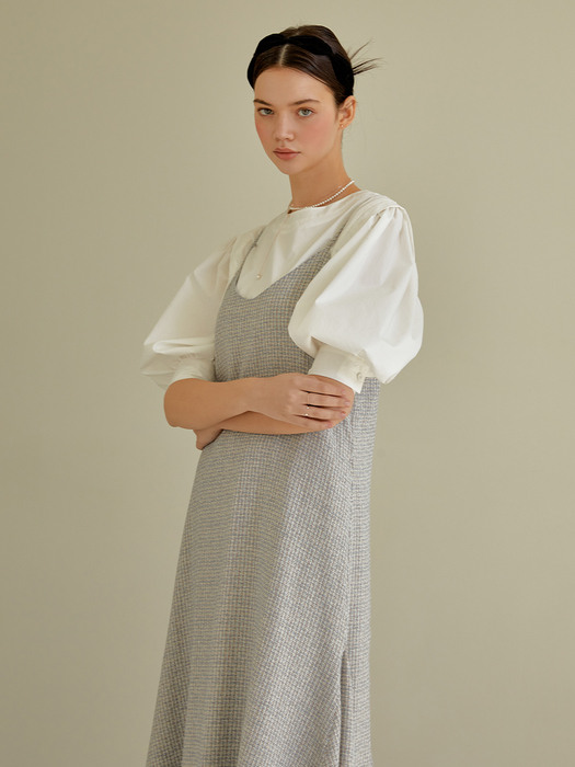 Tweed sleeveless dress (sky blue)