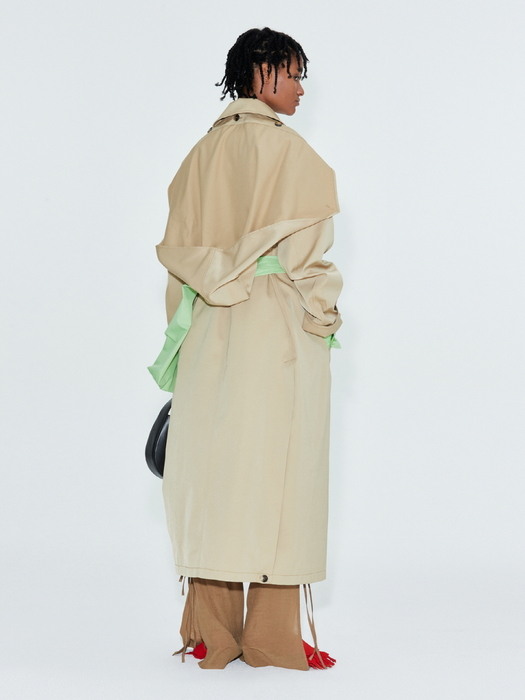 WIDE SILHOUETTE HOODDED TRENCH COAT (BEIGE)