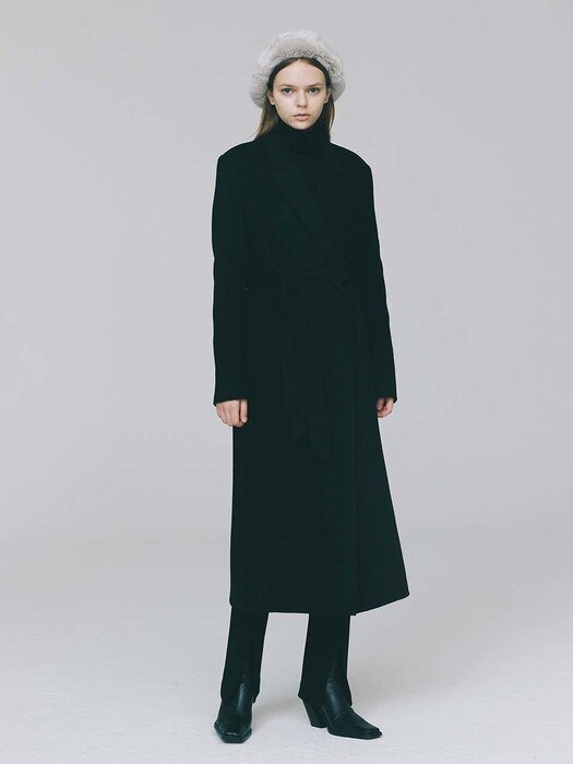 롱 벨티드 핸드메이드 코트LONG BELTED HANDMADE COAT_BLACK