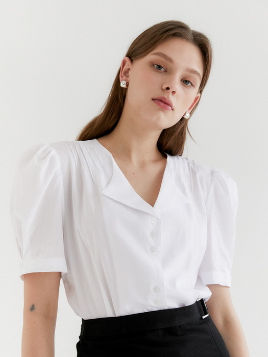 Pintuck puff blouse / White