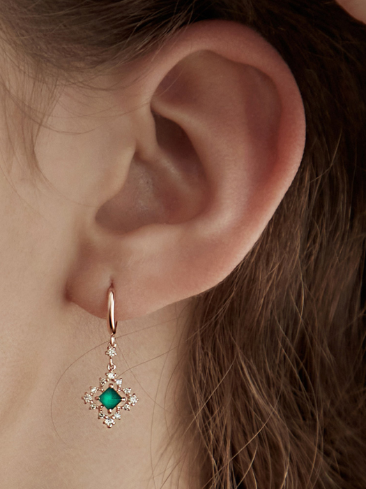 [14K] 쿼드라 그린오닉스 다이아몬드 원터치 귀걸이