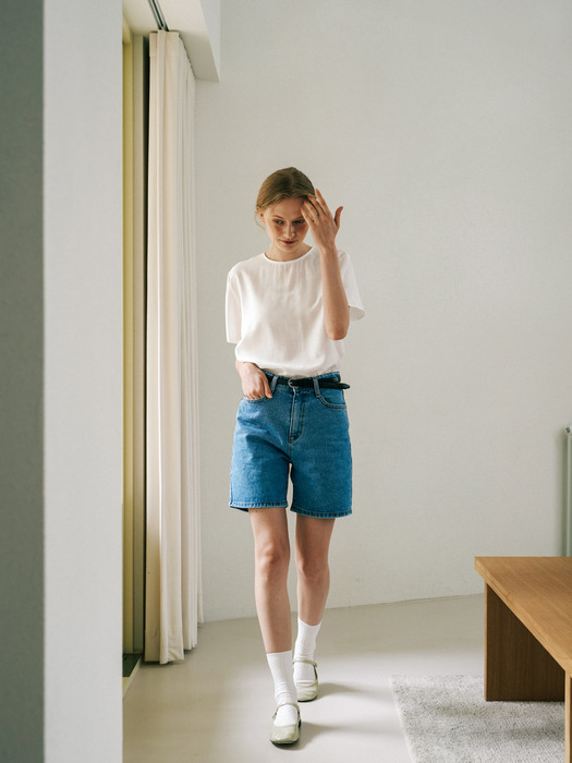 Wide Denim Shorts - Blue denim