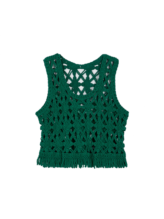 Fringe knit Vest in Green VK2MV145-32