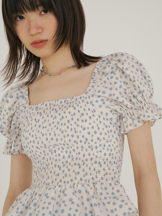 FJD FLORAL PUFF-SLEEVE BLOUSE SKY BLUE