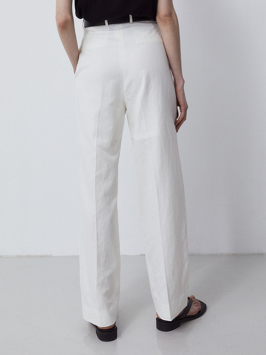 LINEN STANDARD FIT TWO TUCK PANTS-IVORY