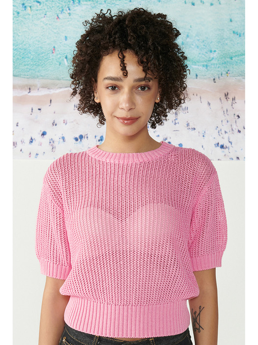 AGP 니트 라운드 티셔츠(W) 핑크