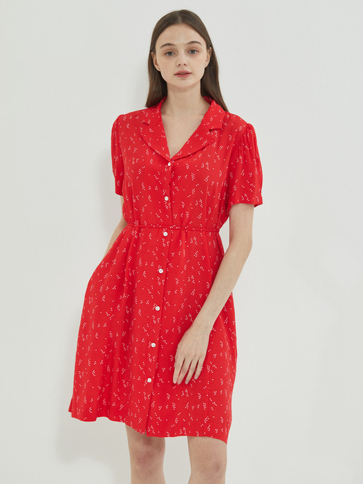 Heart Collar Shirt Dress Red