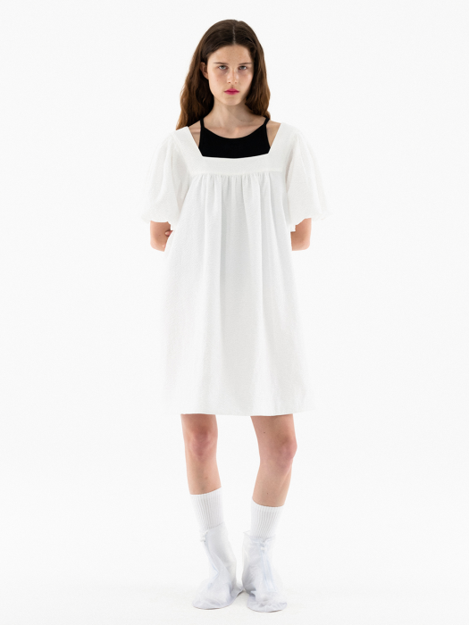 Puff Sleeved Dress_White