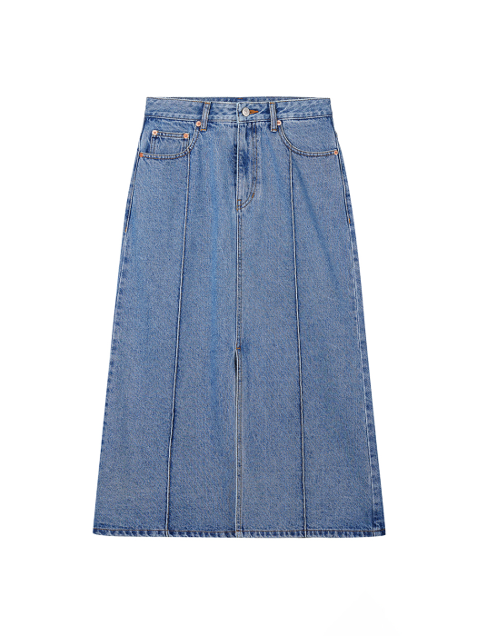 Aube Denim Pin-tuck Skirt_Blue