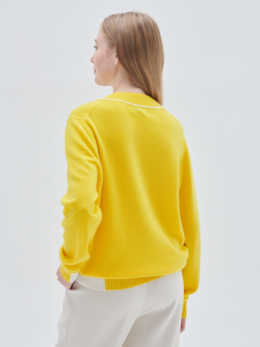 [M23WPU013] V-neck Color point pullover (Yellow)