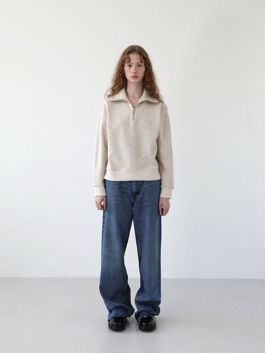 Wool blend half-zip sweater - ivory