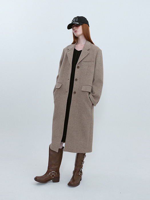 Tailored 3-Button Long Coat_BROWN