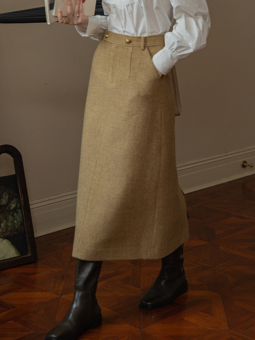 CORDELIA wool long skirt_YELLOW BEIGE