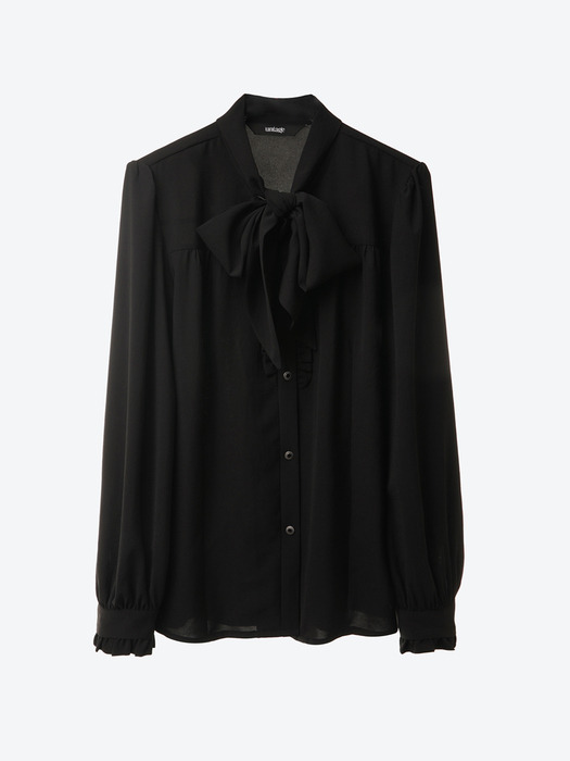 Pussy-Bow Ruffled-Placket Blouse[Black(WOMAN)]_UTS-FS48