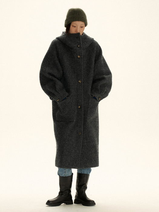 Hooded Balmacaan Coat (Charcoal)