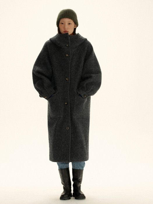 Hooded Balmacaan Coat (Charcoal)