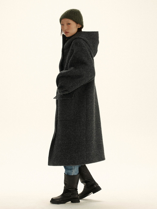 Hooded Balmacaan Coat (Charcoal)