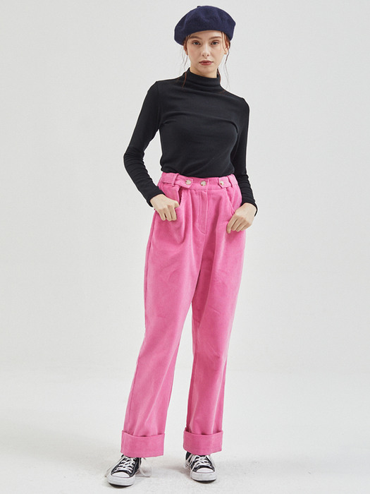 Corduroy Wide Banding Pants Pink