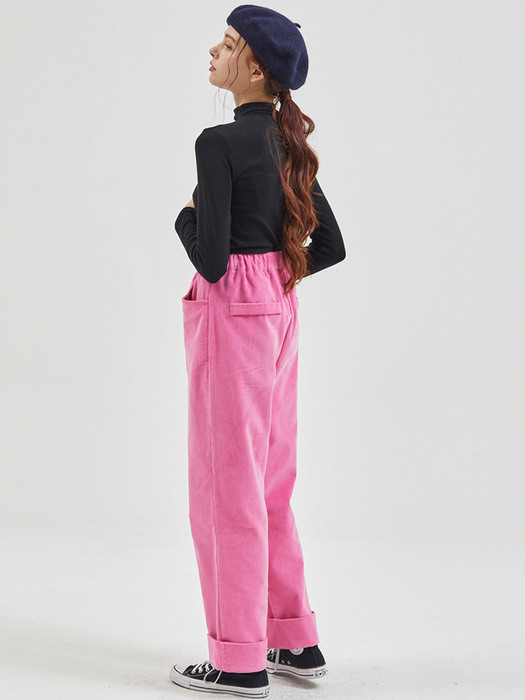 Corduroy Wide Banding Pants Pink